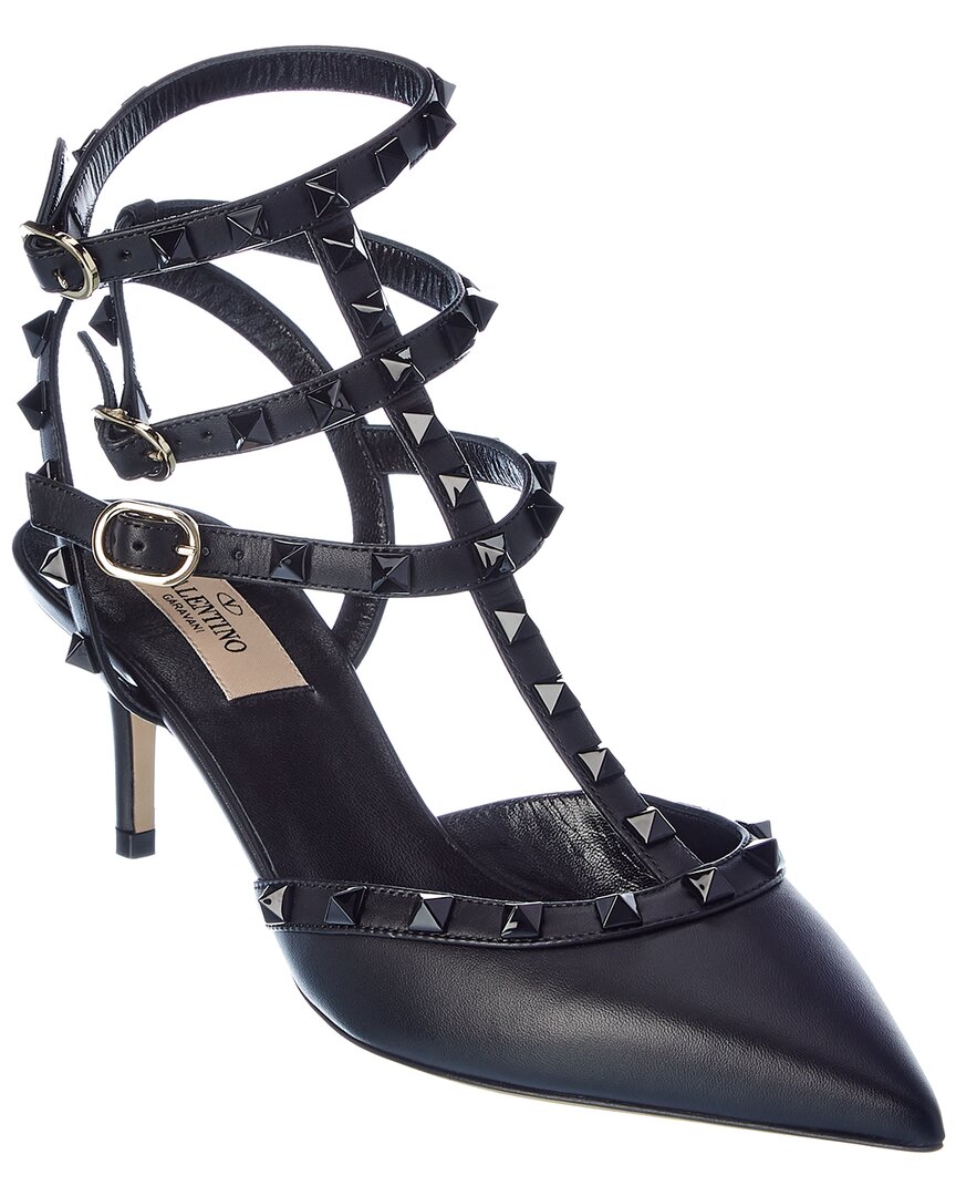 Valentino Rockstud Leather Ankle Strap Pumps Black