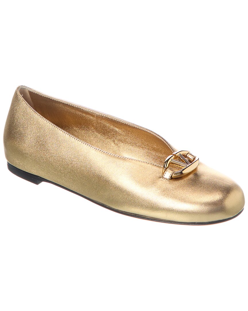 Valentino Vlogo Signature Leather Ballerina Flat Gold