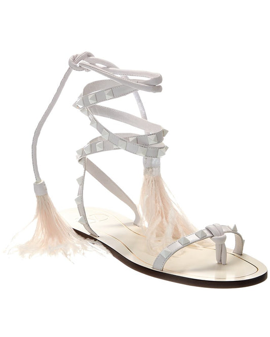 Valentino Rockstud Leather Sandal White
