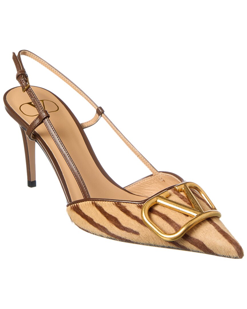 Valentino Vlogo Signature 80 Haircalf & Leather Slingback Pump Brown Multi