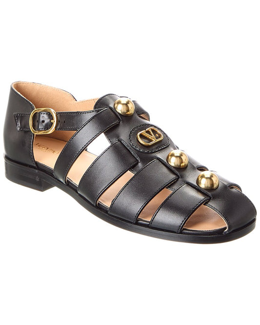 Valentino Vlogo Leather Sandal Black