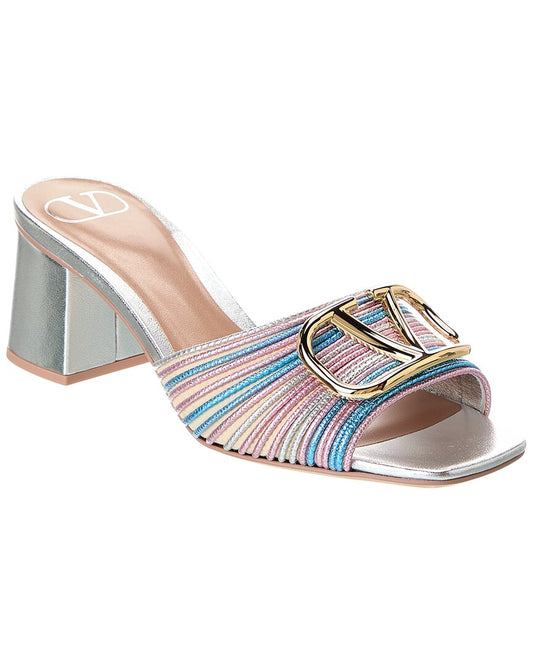 Valentino Vlogo Signature 60 Leather Sandal Silver