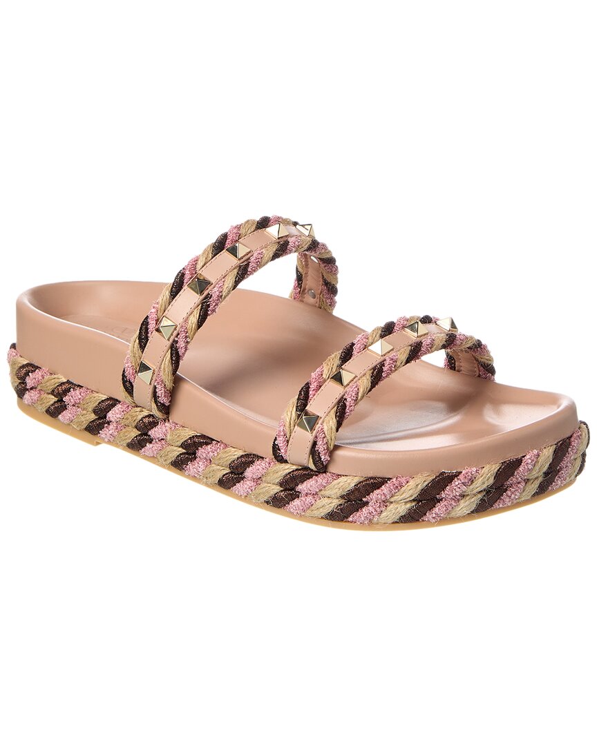 Valentino Rockstud Rope & Leather Slide Pink