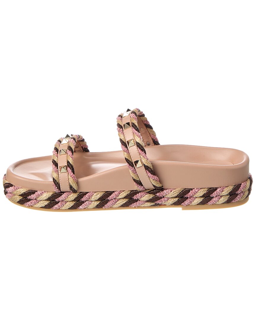Valentino Rockstud Rope & Leather Slide