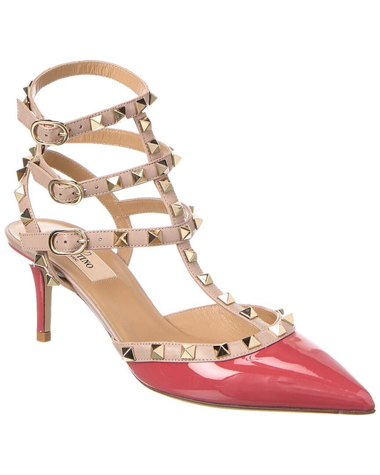 Valentino Rockstud Caged 65 Patent Ankle Strap Pump Pink