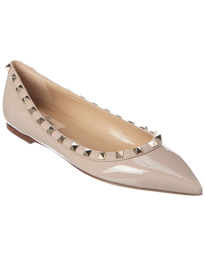 Valentino Rockstud Patent Ballet Flat Beige