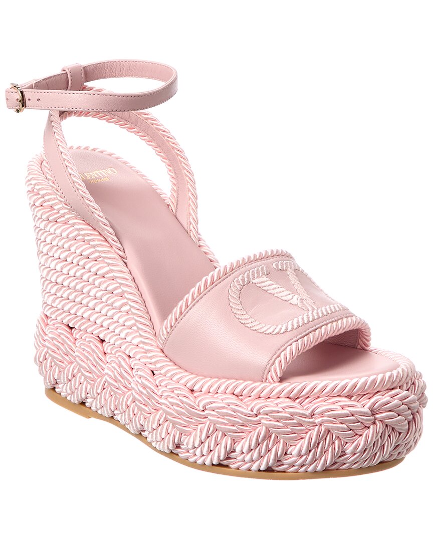 Valentino Vlogo Silk Torchon 130 Leather Wedge Sandal Pink