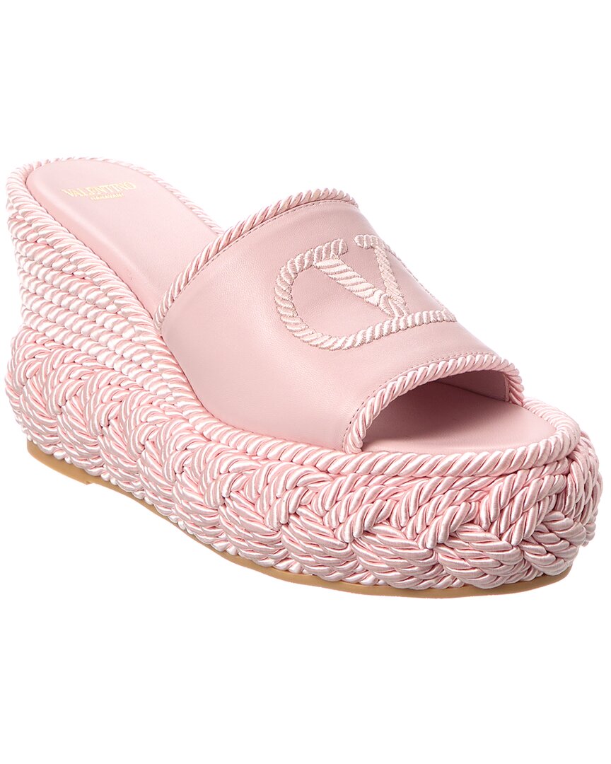 Valentino Vlogo Silk Torchon 100 Leather Wedge Sandal Pink