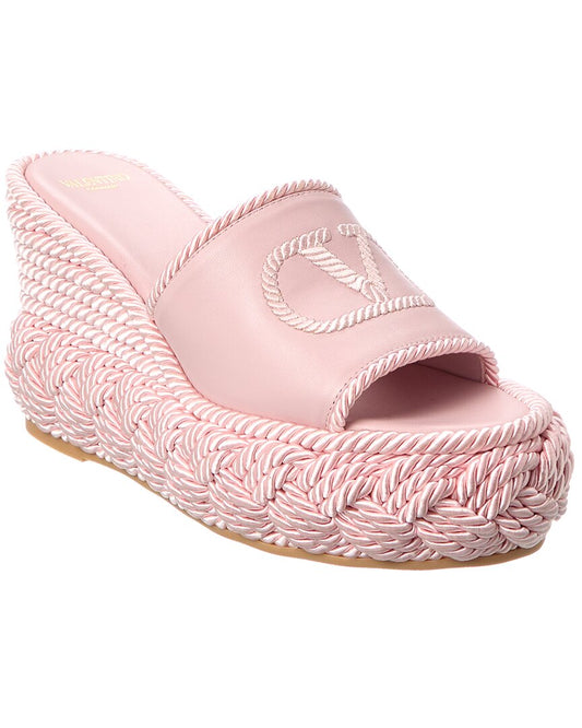 Valentino Vlogo Silk Torchon 100 Leather Wedge Sandal Pink