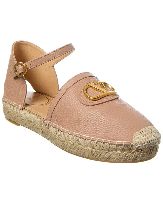 Valentino Vlogo Signature Grainy Leather Espadrille Pink