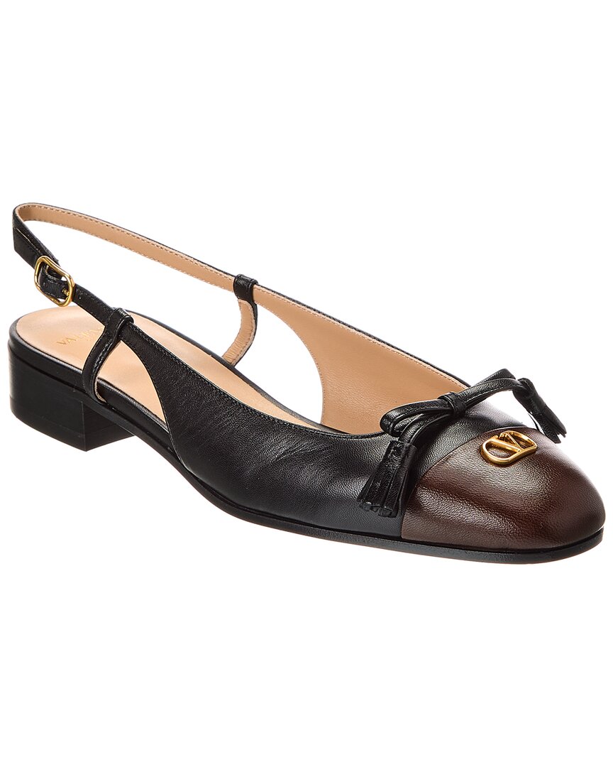 Valentino Valet Du Roi Leather Slingback Ballerina Flat Black