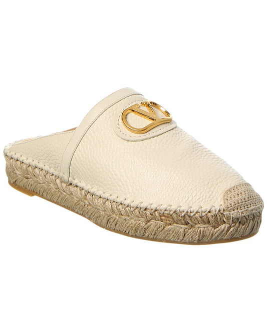Valentino Vlogo Signature Grainy Leather Mule White