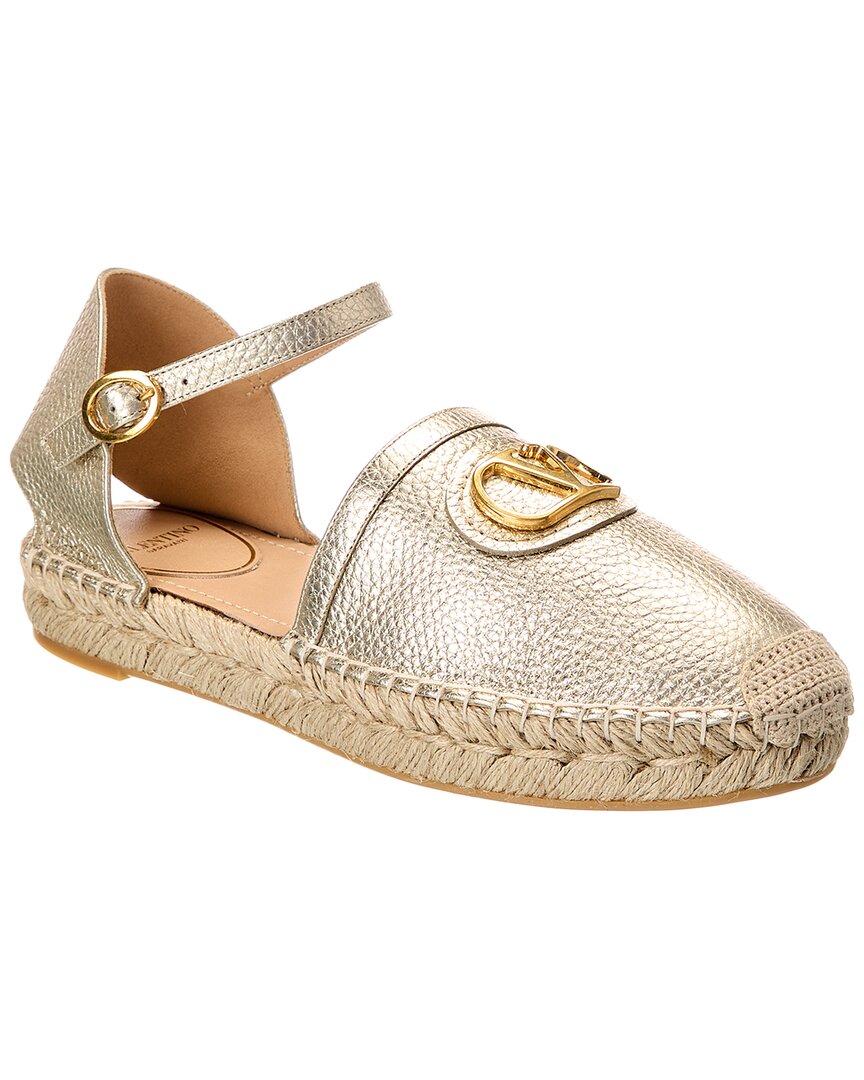 Valentino Vlogo Signature Grainy Leather Espadrille Gold