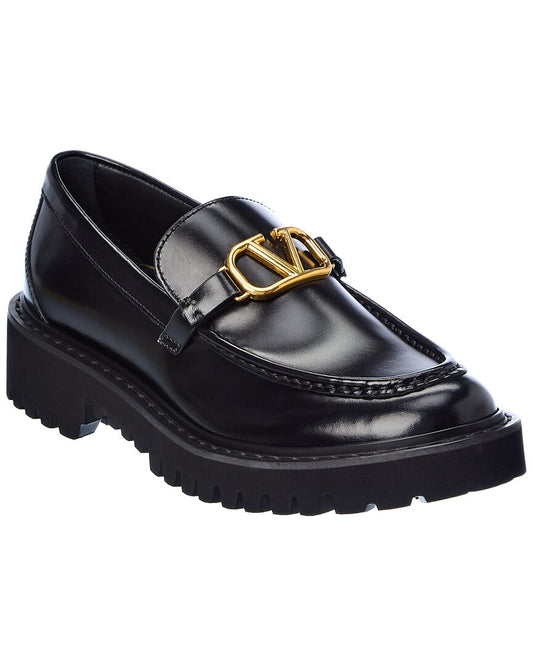 Valentino Vlogo Signature Leather Loafer Black