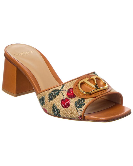 Valentino Vlogo Signature 60 Cherryfic Leather-Trim Sandal Beige