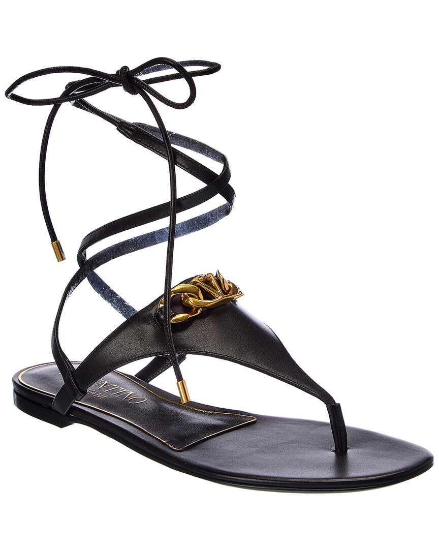 Valentino Vlogo Chain Leather Sandal Black
