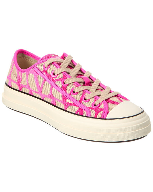 Valentino Toile Iconographe Canvas & Leather Sneaker Pink