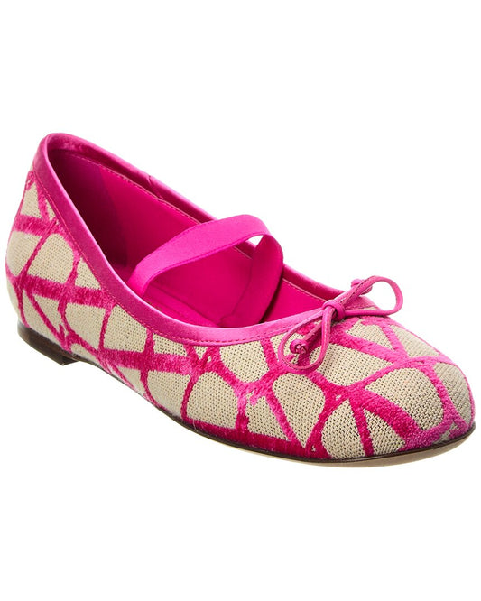 Valentino Vlogo Toile Iconographe Canvas & Satin Ballerina Flat Pink