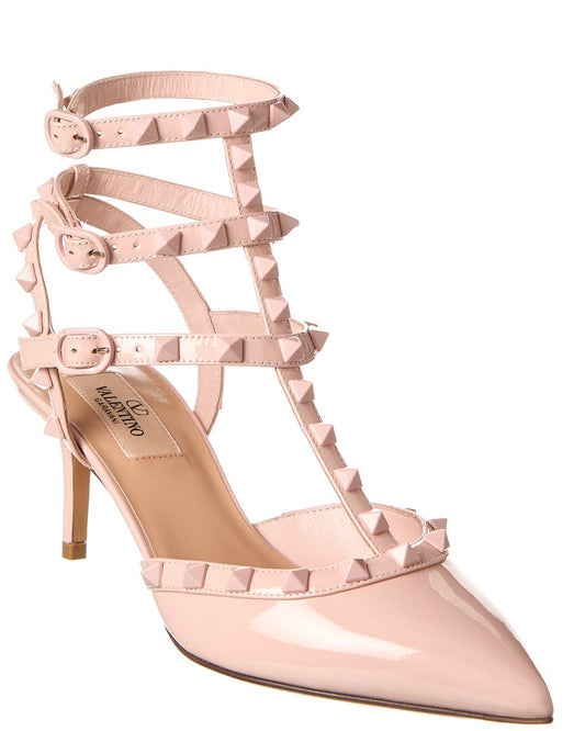 Valentino Rockstud Caged 65 Patent Ankle Strap Pump Pink