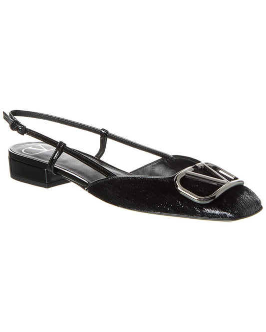 Valentino Vlogo Patent Slingback Flat Black