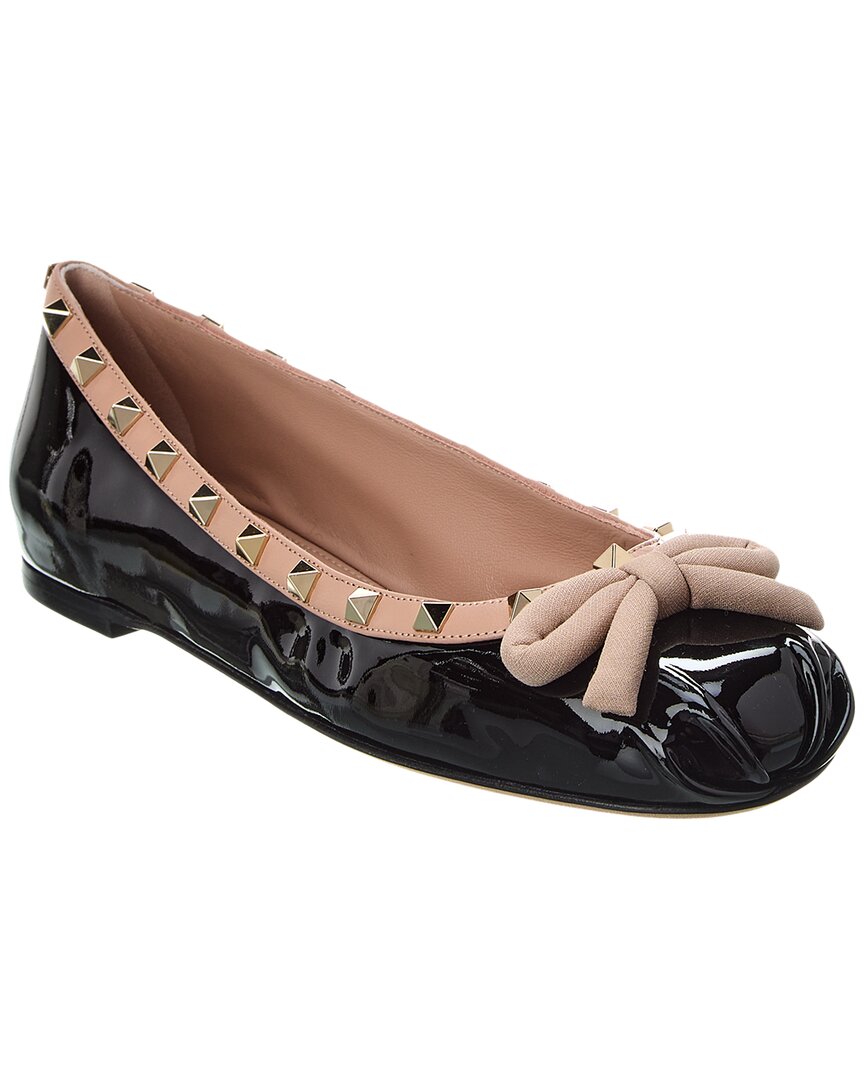 Valentino Rockstud Patent Ballerina Flat Black