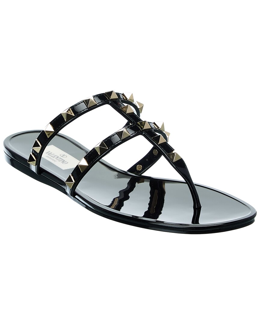 Valentino Rockstud Caged Rubber Sandal Black