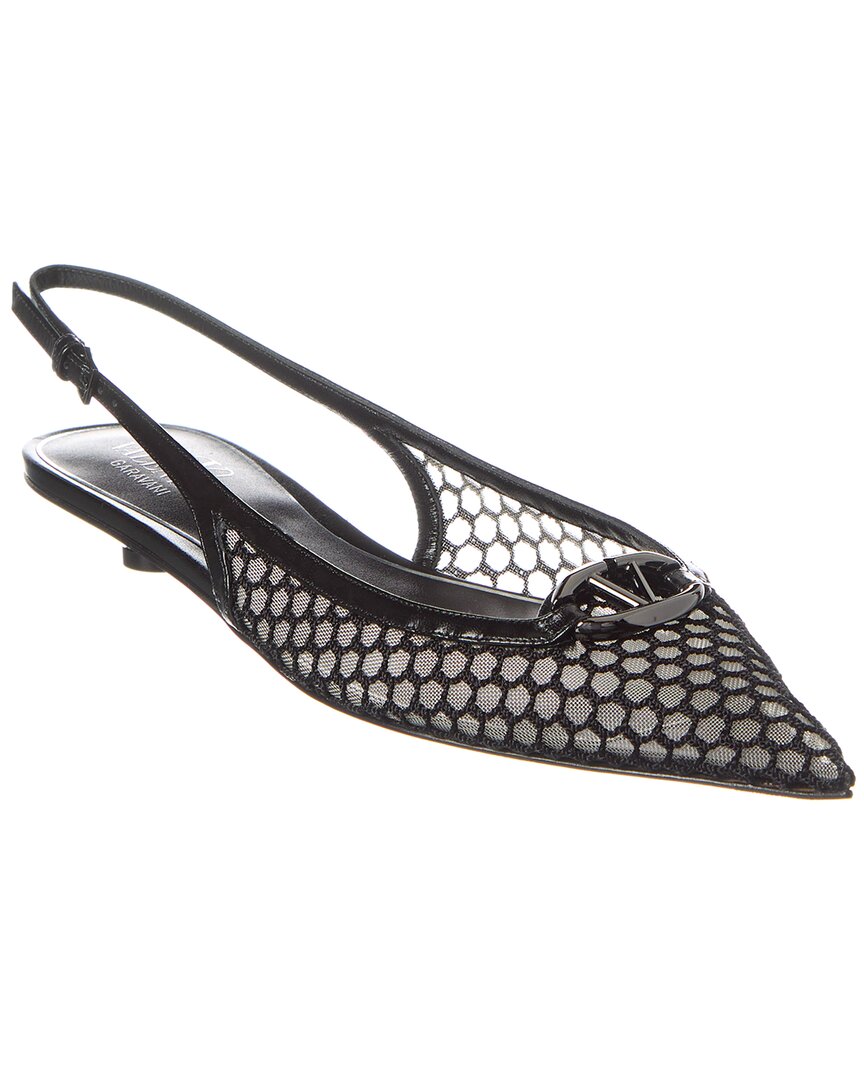 Valentino Vlogo Mesh & Leather Slingback Black