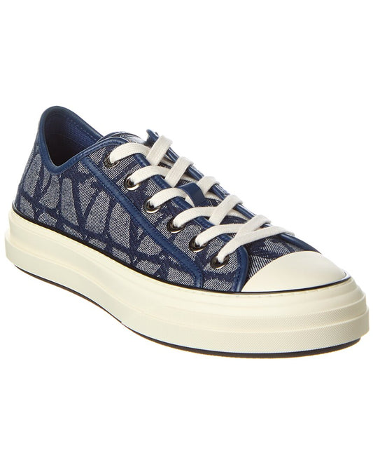 Valentino Vlogo Toile Iconographe Canvas & Leather Sneaker Blue