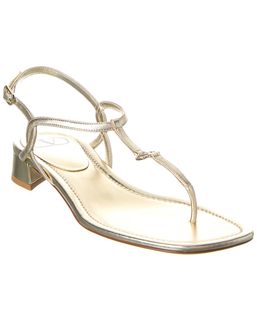 Valentino Vlogo Leather Sandal Gold