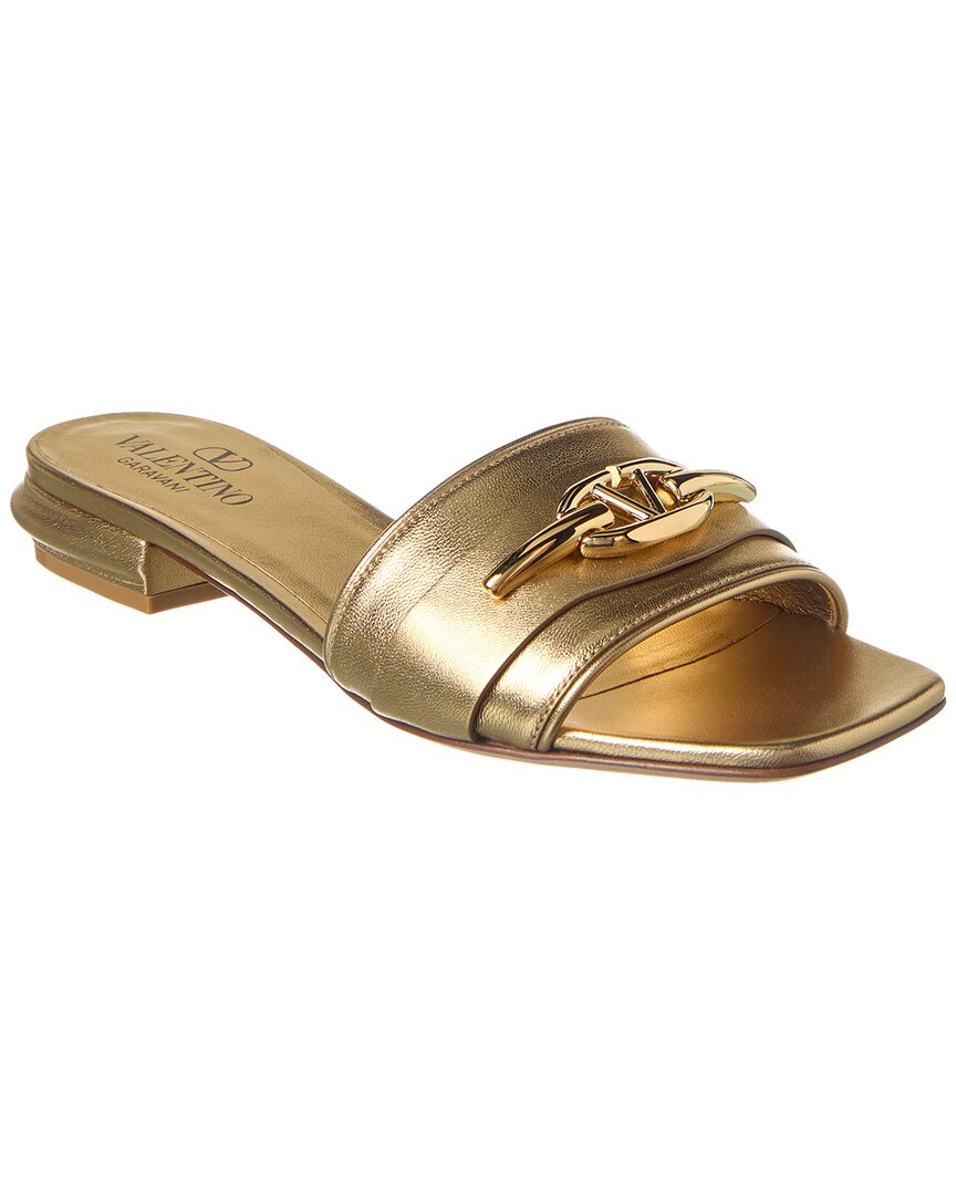 Valentino Vlogo Leather Sandal Gold