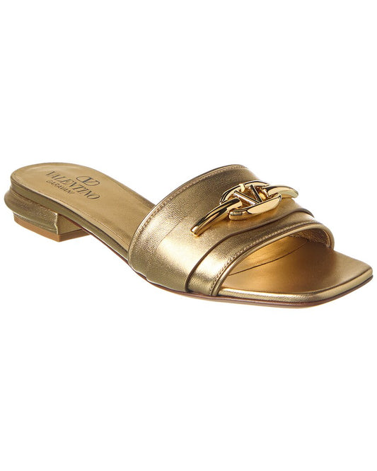 Valentino Vlogo Leather Sandal Gold