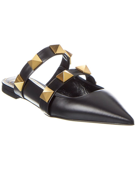 Valentino Roman Stud Leather Flat Black
