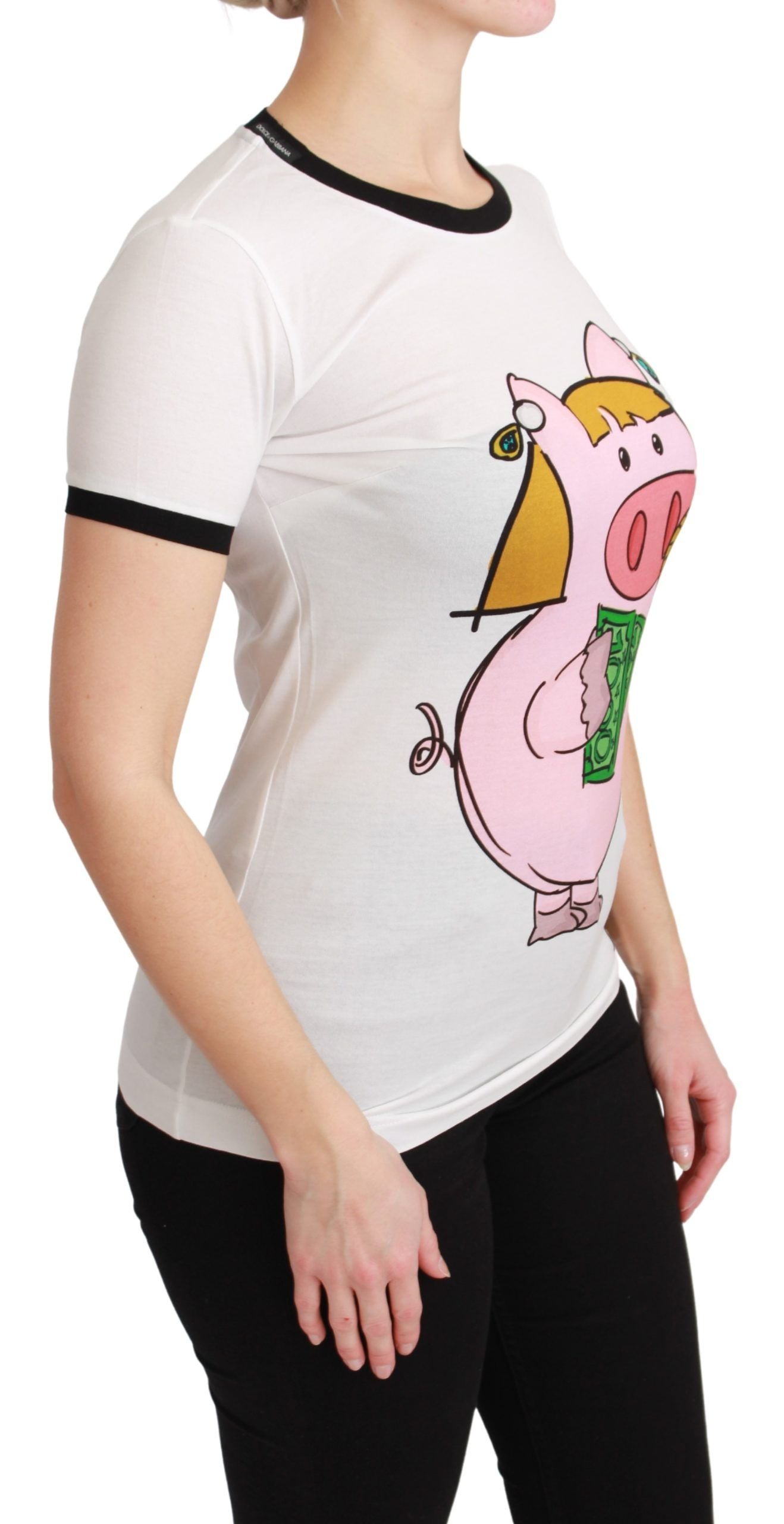 Dolce & Gabbana White YEAR OF THE PIG Top Cotton Women's T-shirt