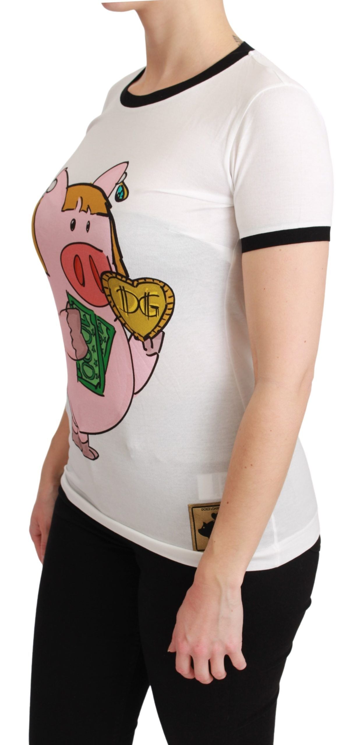 Dolce & Gabbana White YEAR OF THE PIG Top Cotton Women's T-shirt