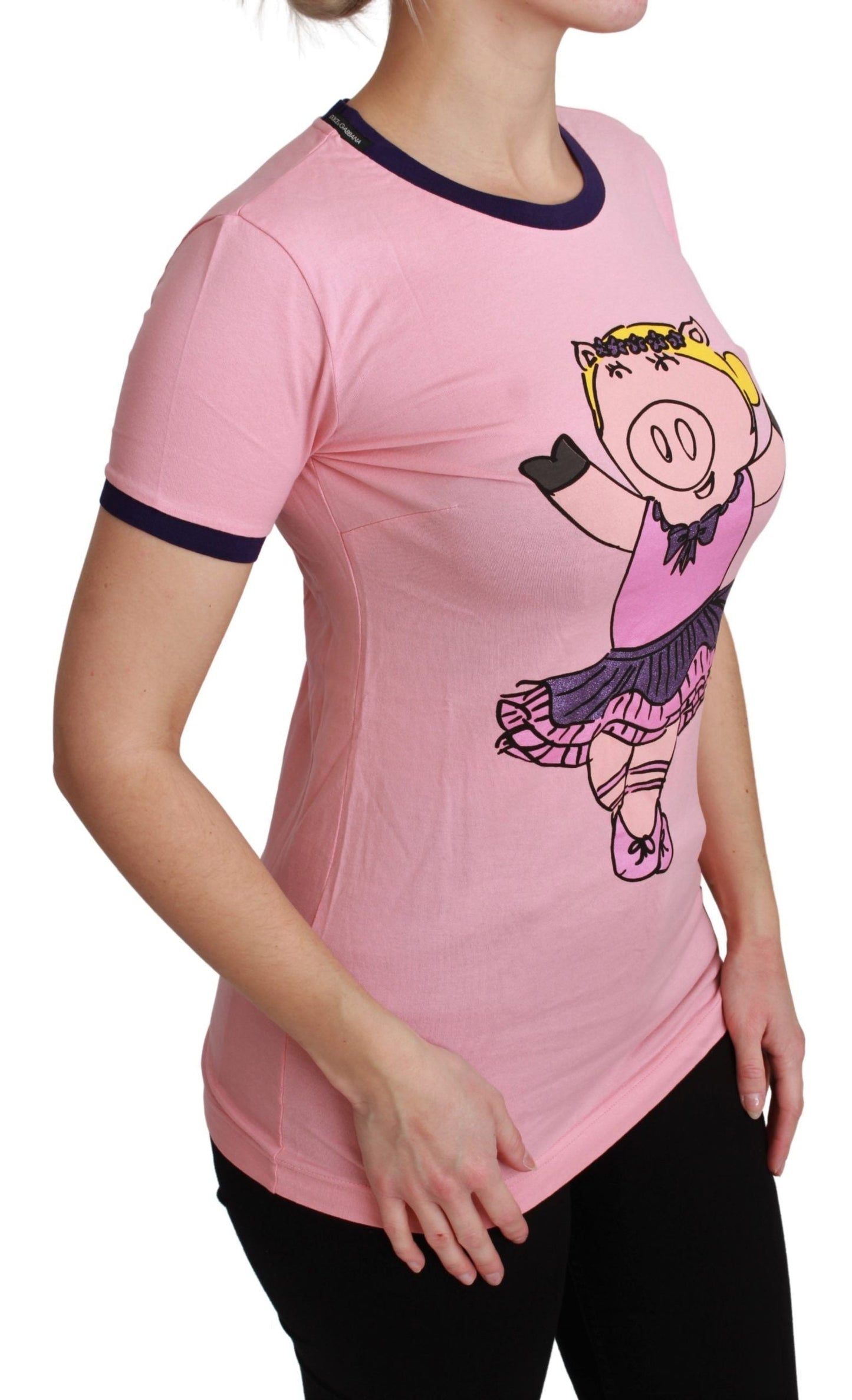 Dolce & Gabbana Pink YEAR OF THE PIG Top Cotton Women's T-shirt