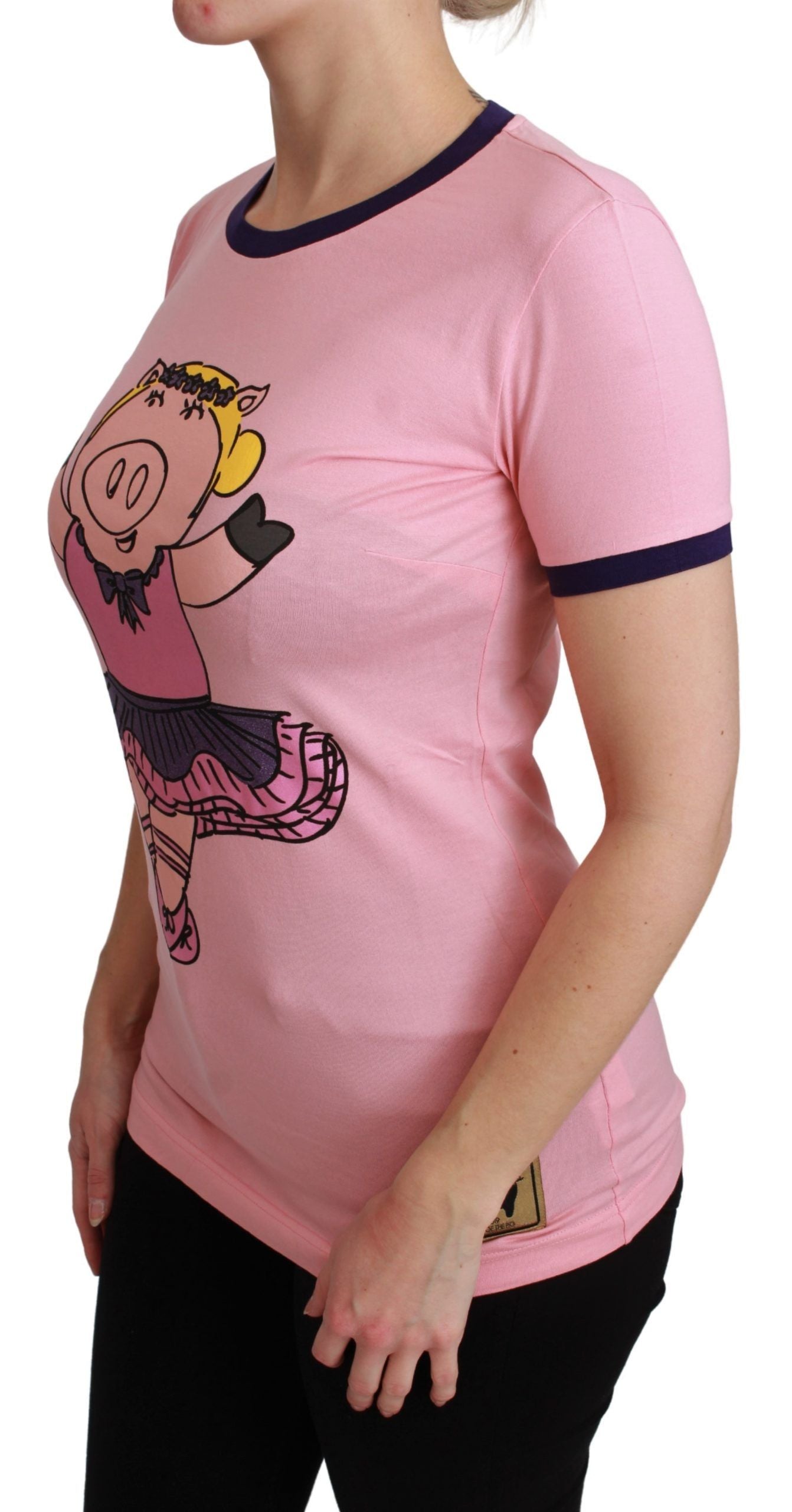 Dolce & Gabbana Pink YEAR OF THE PIG Top Cotton Women's T-shirt