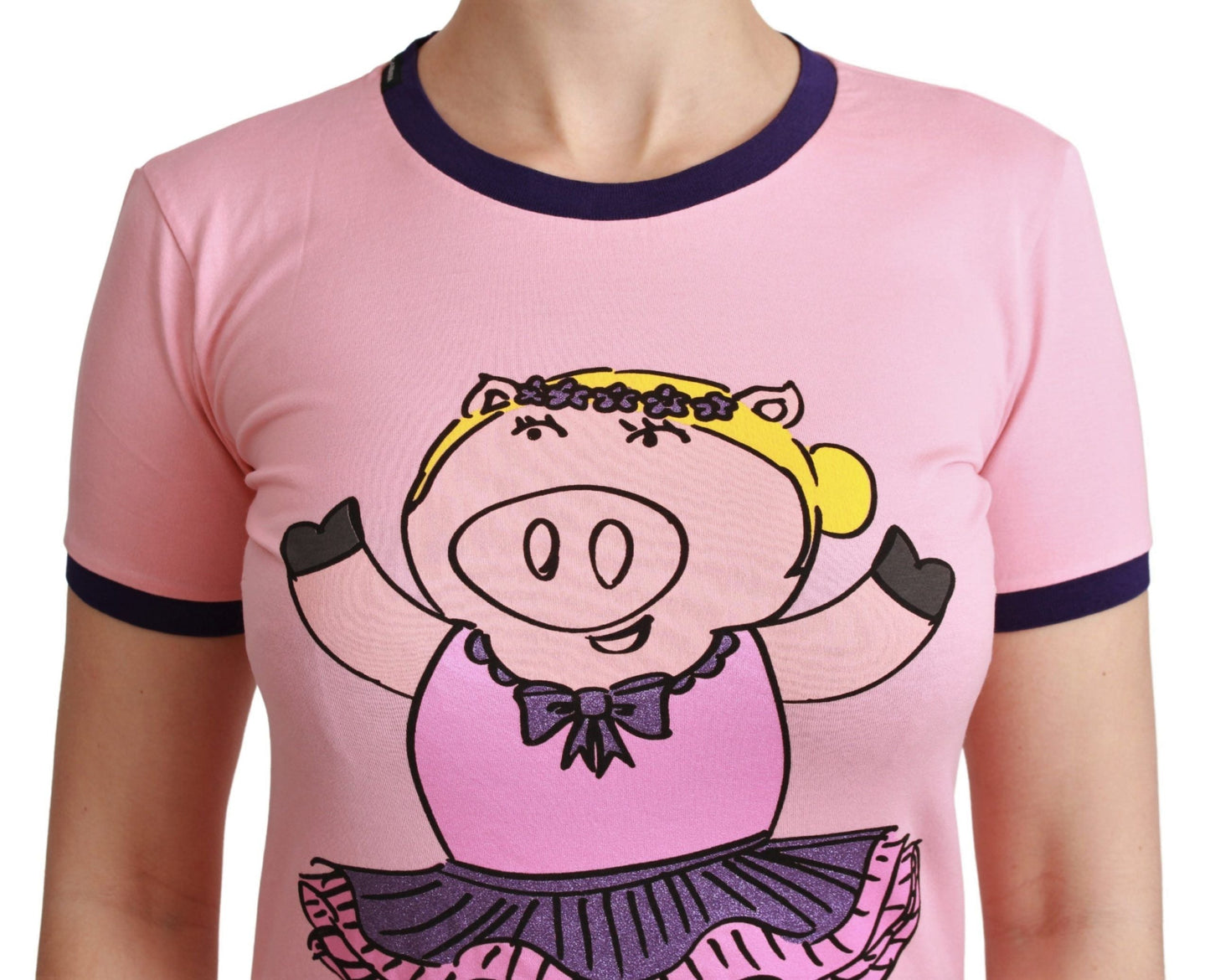 Dolce & Gabbana Pink YEAR OF THE PIG Top Cotton Women's T-shirt