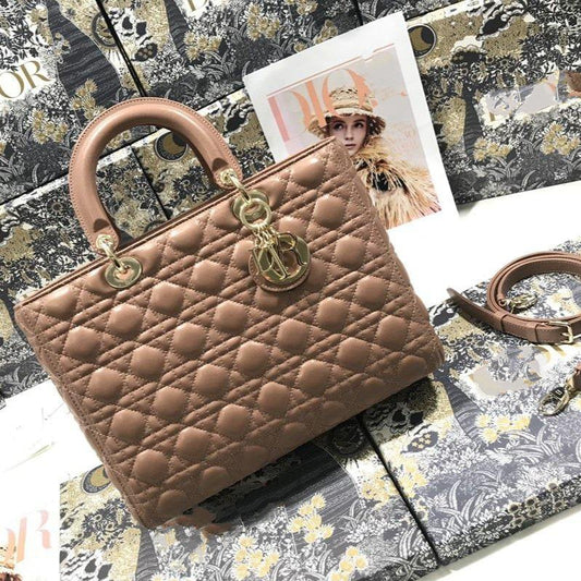 DIOR LARGE LADY BAG 32CM BEIGE CANNAGE LAMBSKIN
