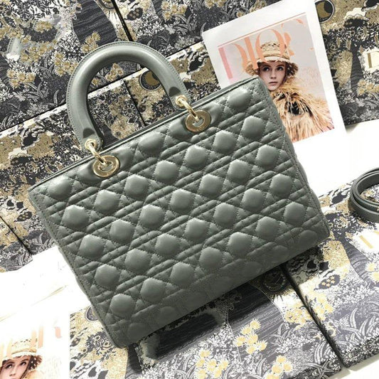 DIOR LARGE LADY BAG 32CM GRAY CANNAGE LAMBSKIN