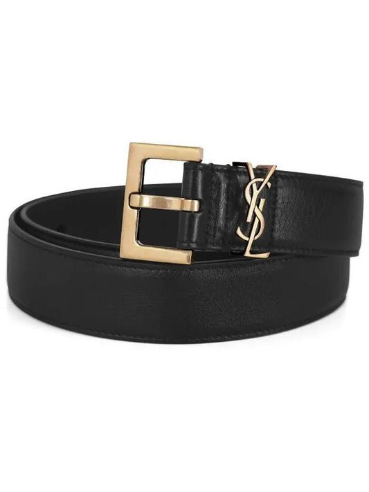 Saint Laurent Monogram Buckle Leather Belt Black