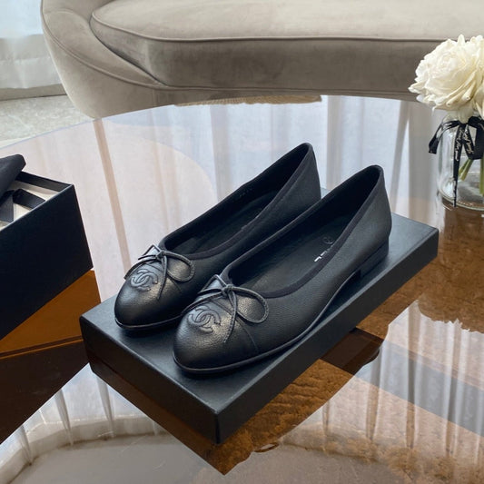 CHANEL ballet flats black grained calfskin