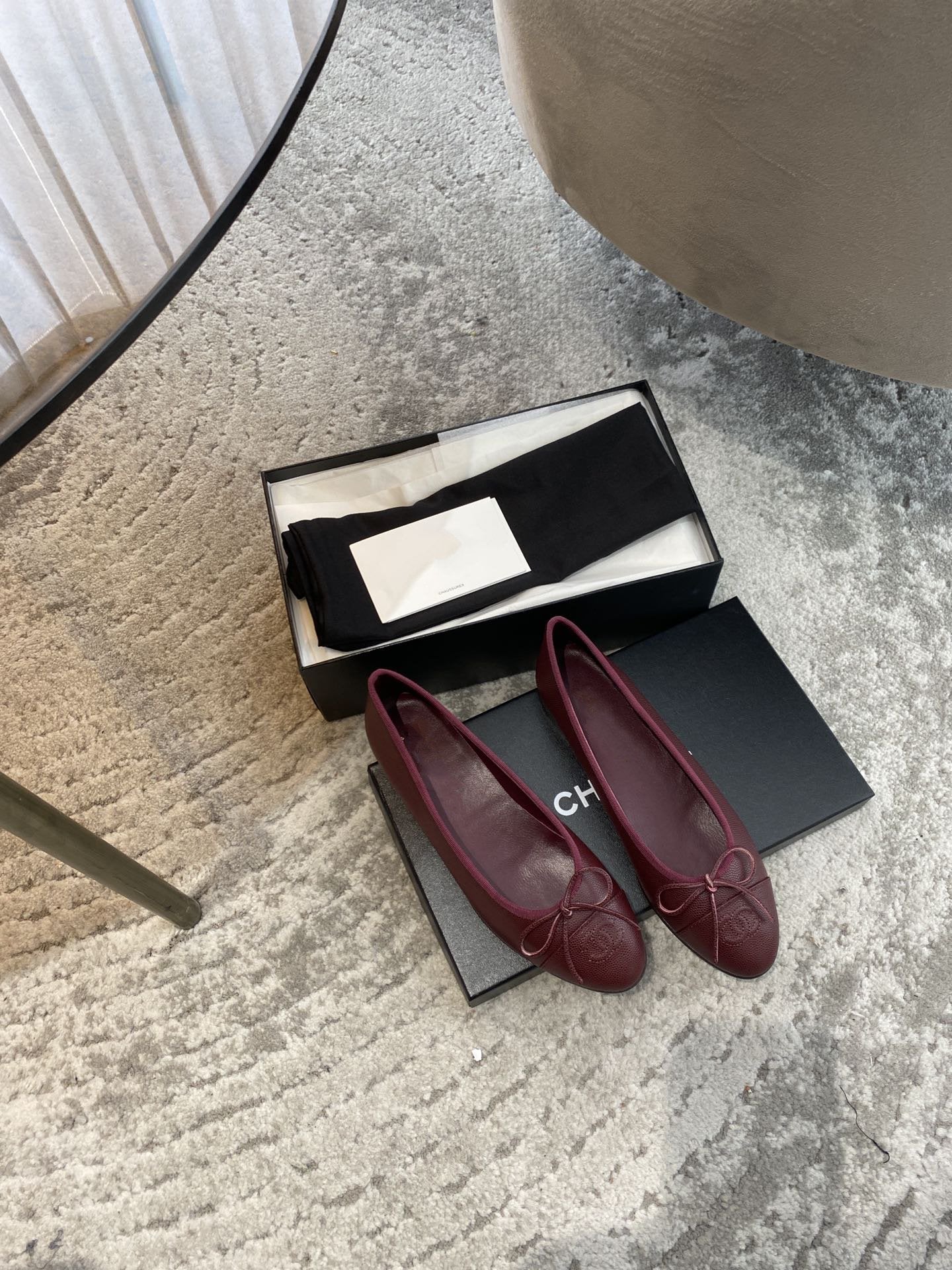 CHANEL ballet flats burgundy grained calfskin