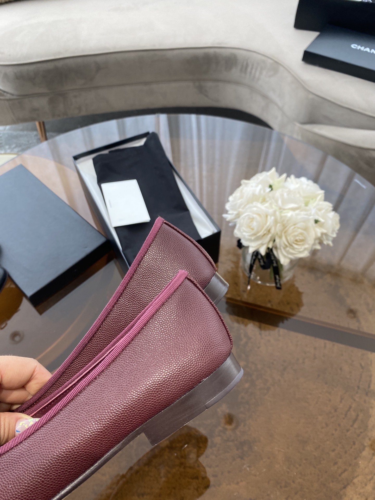 CHANEL ballet flats burgundy grained calfskin