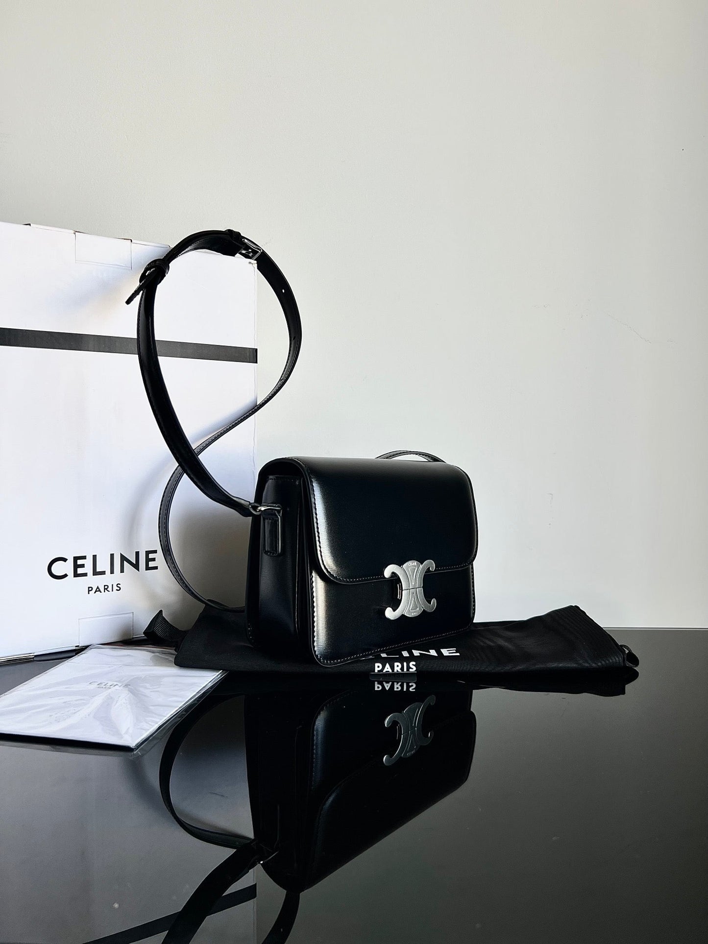 Celine TEEN TRIOMPHE 18 BLACK CALFSKIN SILVER HARDWARE