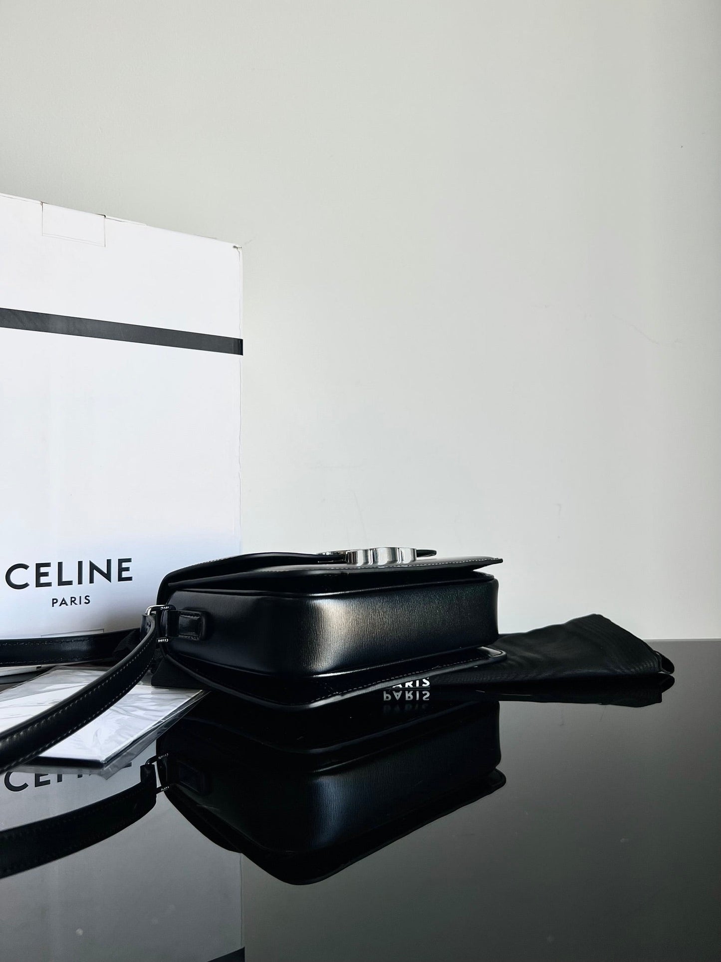 Celine TEEN TRIOMPHE 18 BLACK CALFSKIN SILVER HARDWARE