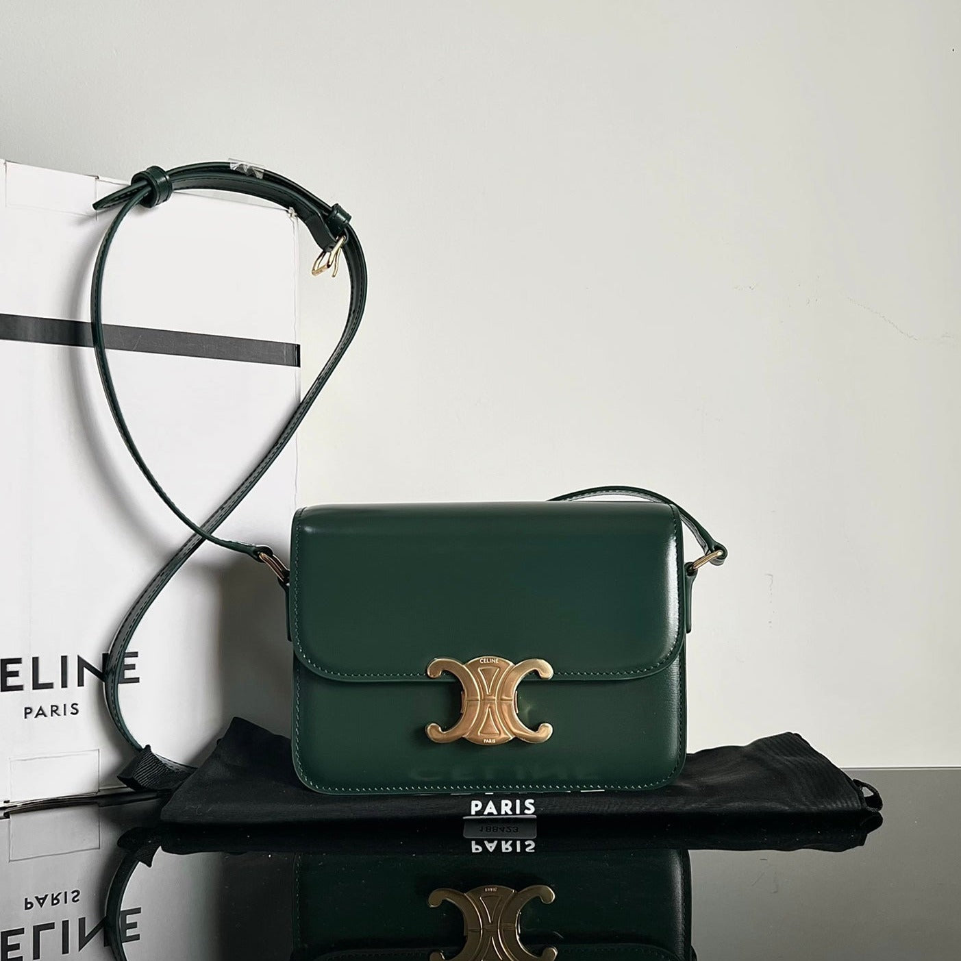 Celine TEEN TRIOMPHE 18 GREEN CALFSKIN