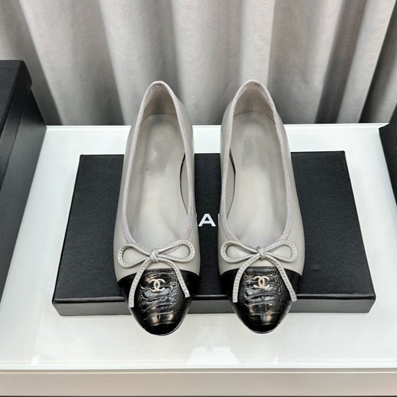 CHANEL ballet flats grey black lambskin