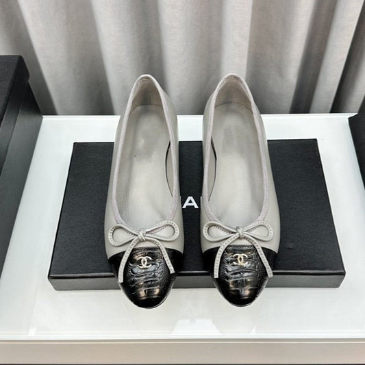 CHANEL ballet flats grey black lambskin