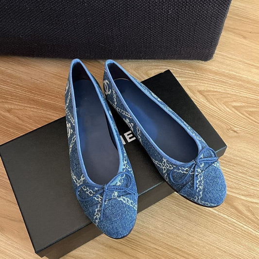 CHANEL ballet flats blue denim