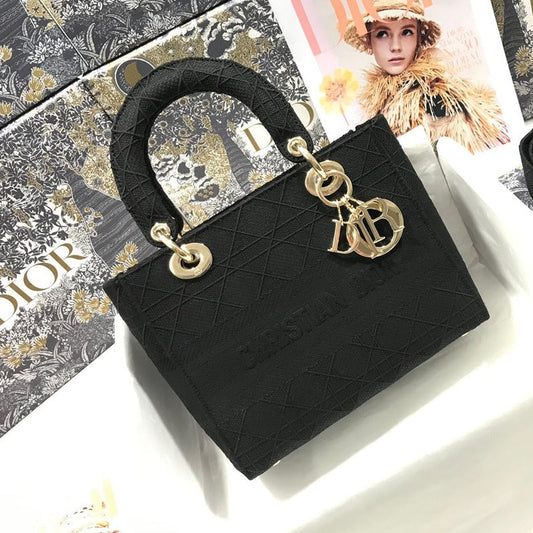 DIOR MEDIUM LADY D-LITE 24 BLACK CANNANGE EMBROIDERY